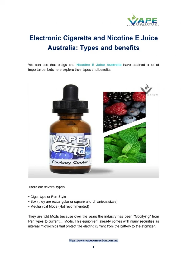 Electronic Cigarette and Nicotine E Juice Australia: Types and benefits