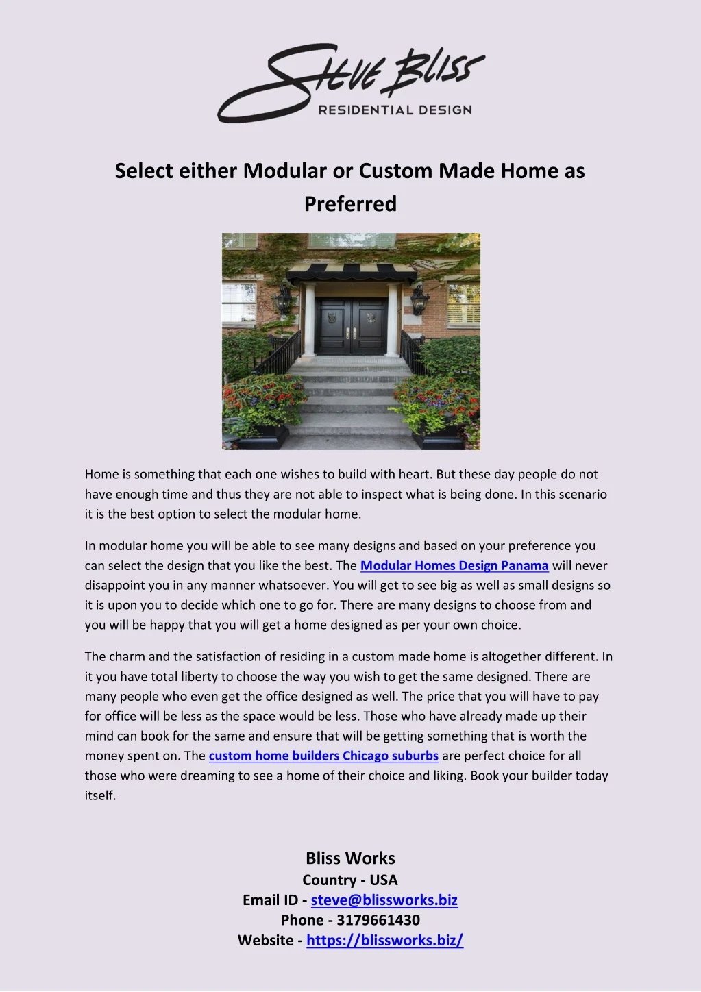 select either modular or custom made home