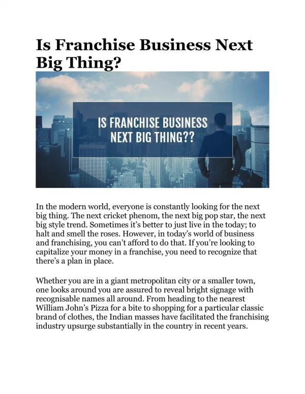 Is Franchise Business Next Big Thing?