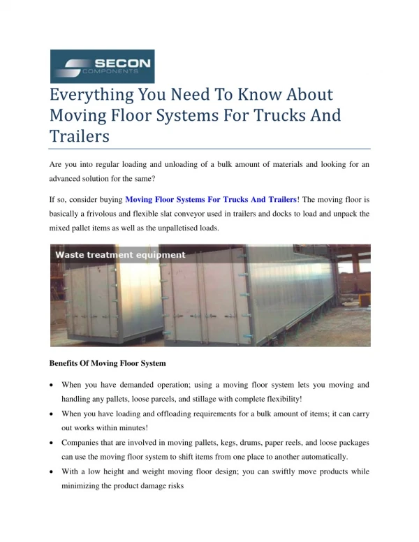 Moving Floor Systems for Trucks and Trailers