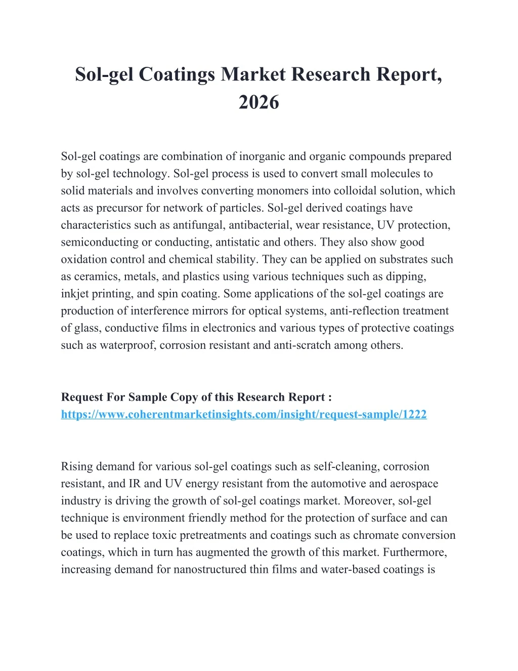 sol gel coatings market research report 2026