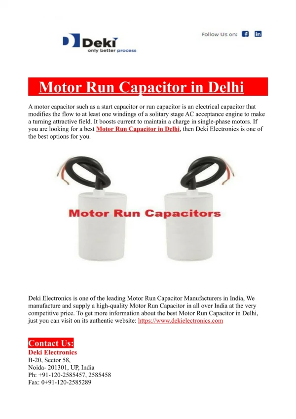 Motor Run Capacitor in Delhi