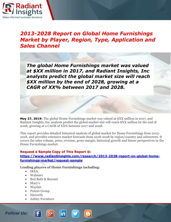 Home Furnishings Market : Future Demand, Market Analysis & Outlook 2013 to 2028