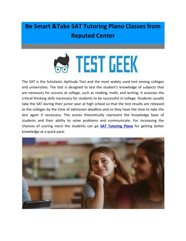 Be Smart &Take SAT Tutoring Plano Classes from Reputed Center