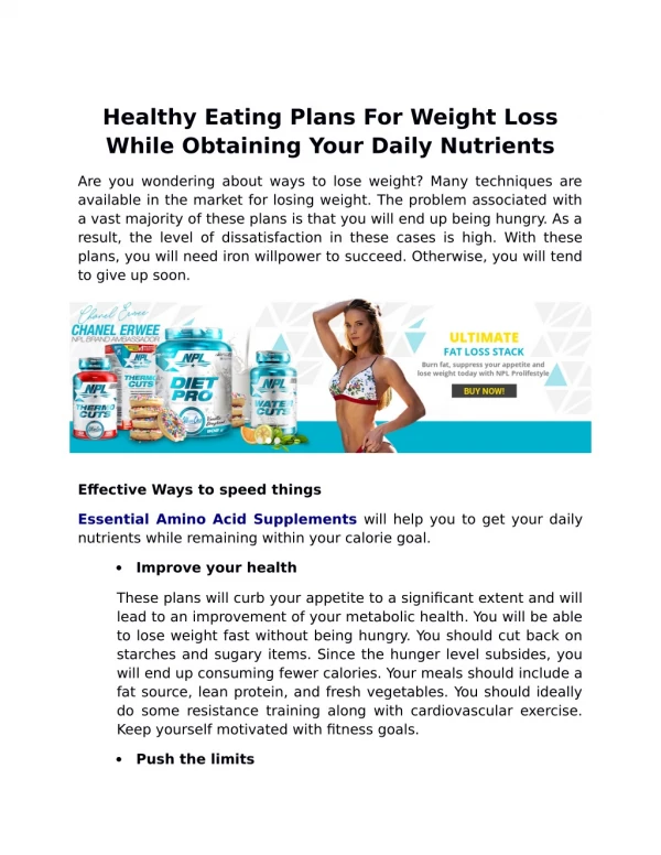 Healthy Eating Plans For Weight Loss While Obtaining Your Daily Nutrients