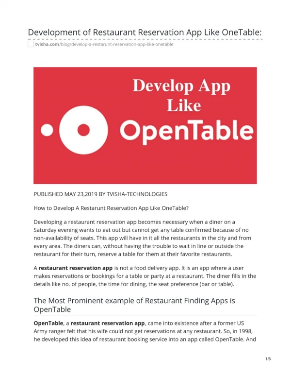 Develop App Like OneTable - Restaurant Reservation App Development