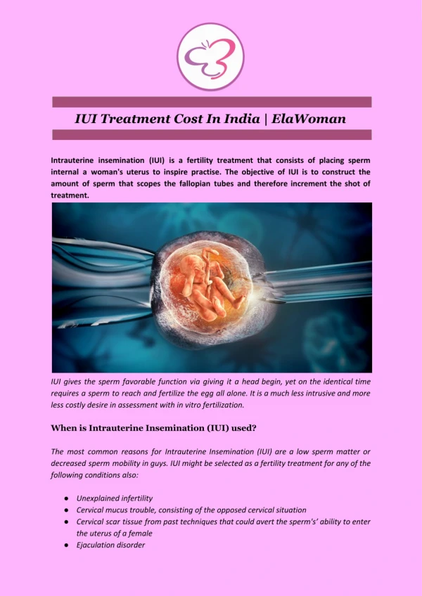 IUI Treatment Cost In India | ElaWoman