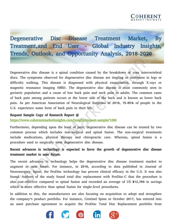 Degenerative Disc Disease Treatment Market Trends, Outlook, and Opportunity Analysis, 2018-2026