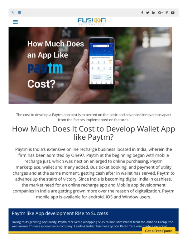 App development cost like Paytm