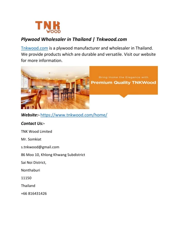 Plywood Wholesaler in Thailand | Tnkwood.com