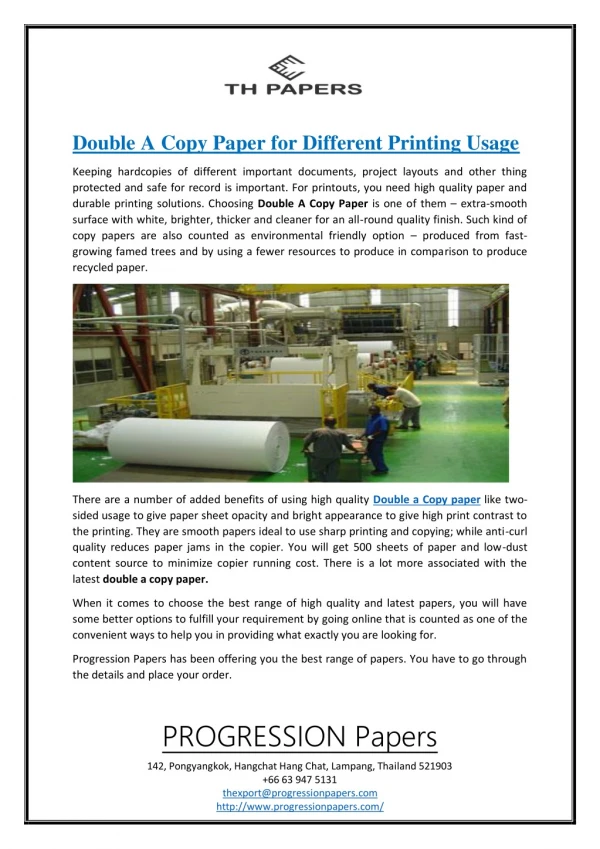 Double A Copy Paper for Different Printing Usage
