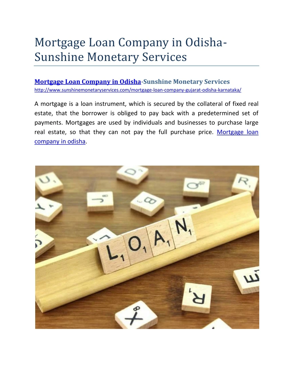 mortgage loan company in odisha sunshine monetary