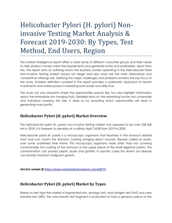 helicobacter pylori h pylori non invasive testing