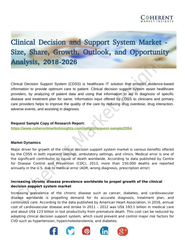 Clinical Decision and Support System Market Growth Opportunities, Industry Analysis, Geographic Segmentation 2018-2026