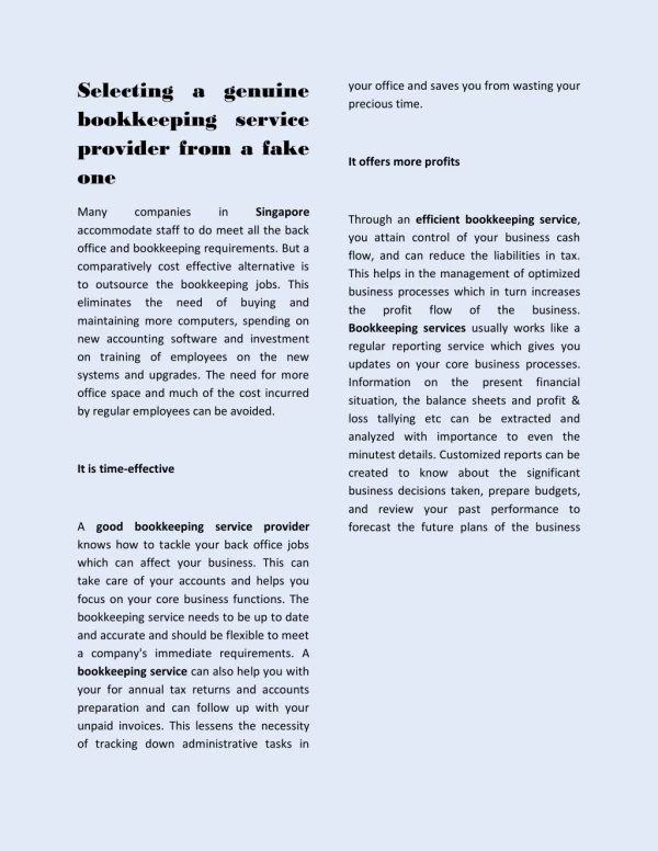 Selecting a genuine bookkeeping service provider from a fake one