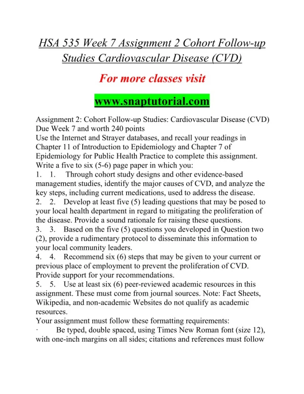 hsa 535 week 7 assignment 2 cohort follow