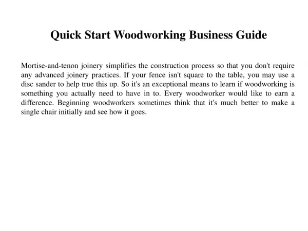 Quick Start Woodworking Business Guide