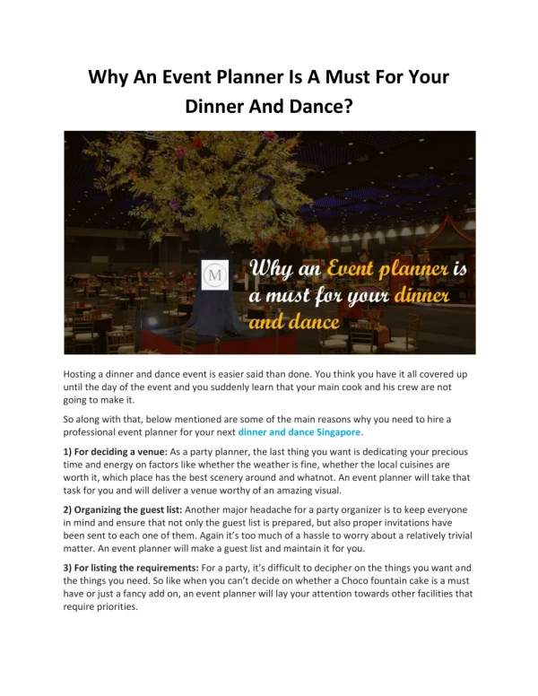 Why An Event Planner Is A Must For Your Dinner And Dance?