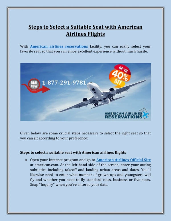 Steps to Select a Suitable Seat with American Airlines Flights