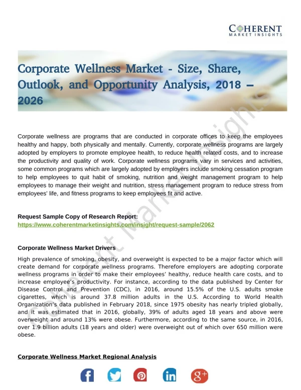 Corporate Wellness Market In-Depth Analysis, Growth Strategies and Comprehensive Forecast to 2026
