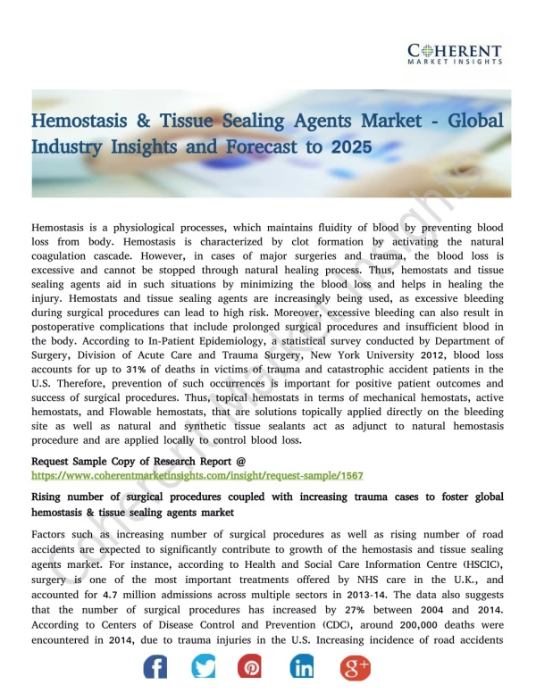 Hemostasis & Tissue Sealing Agents Market - Global Industry Insights and Forecast to 2025