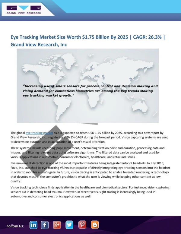 Eye Tracking Market Is Anticipated to Witness Higher Demands Till 2025