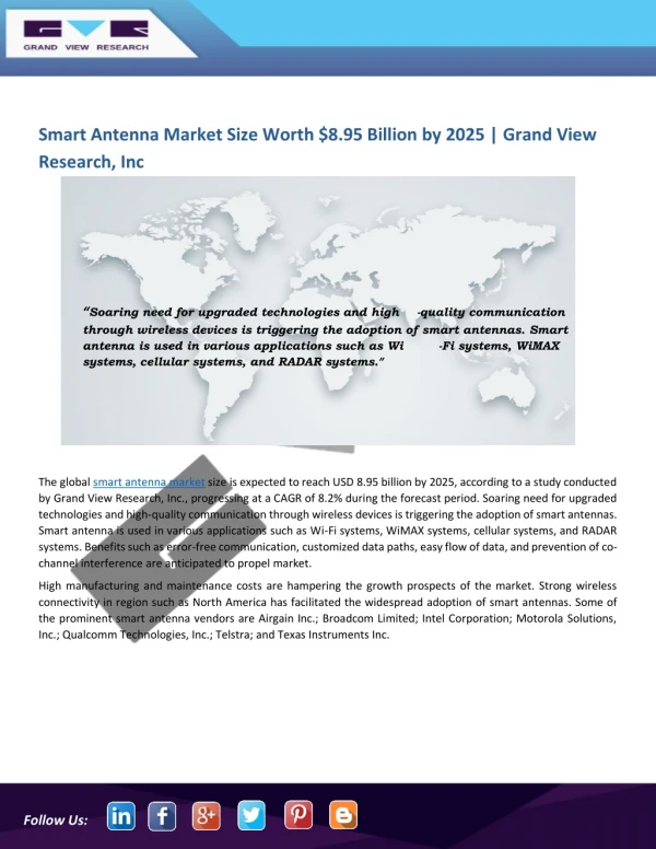 Smart Antenna Market Is Expected to Grow Rapidly By 2025