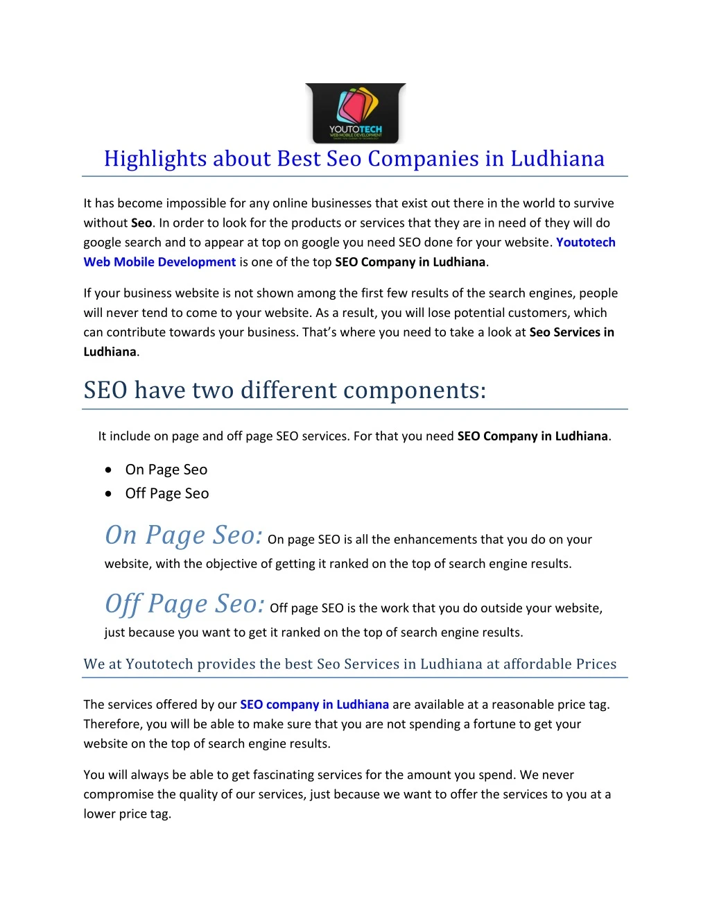 highlights about best seo companies in ludhiana