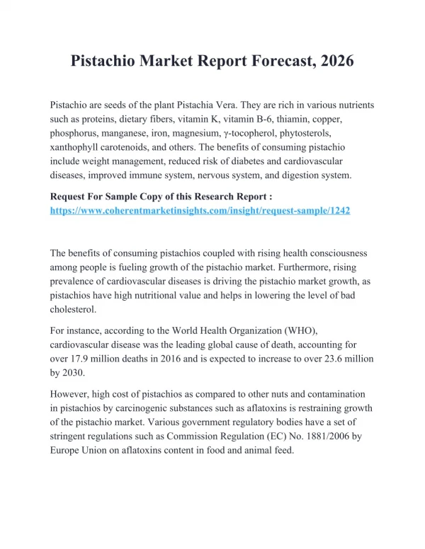Pistachio Market Report Forecast, 2026