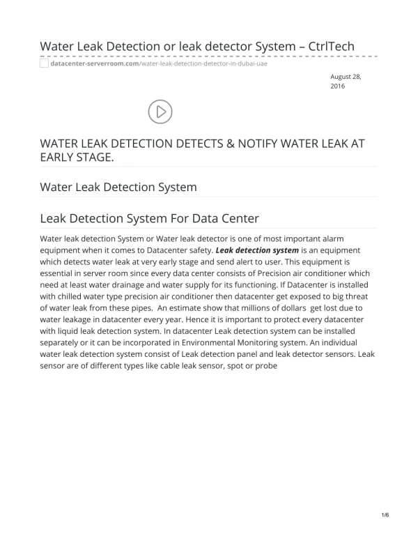 Water Leak Detection or leak detector System For Data center – CtrlTech #waterleak #leakdetection #waterleakdetecto