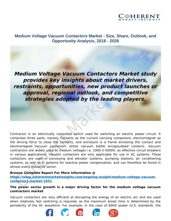 Medium Voltage Vacuum Contactors Market - Size, Share, Outlook, and Opportunity Analysis, 2018 - 2026