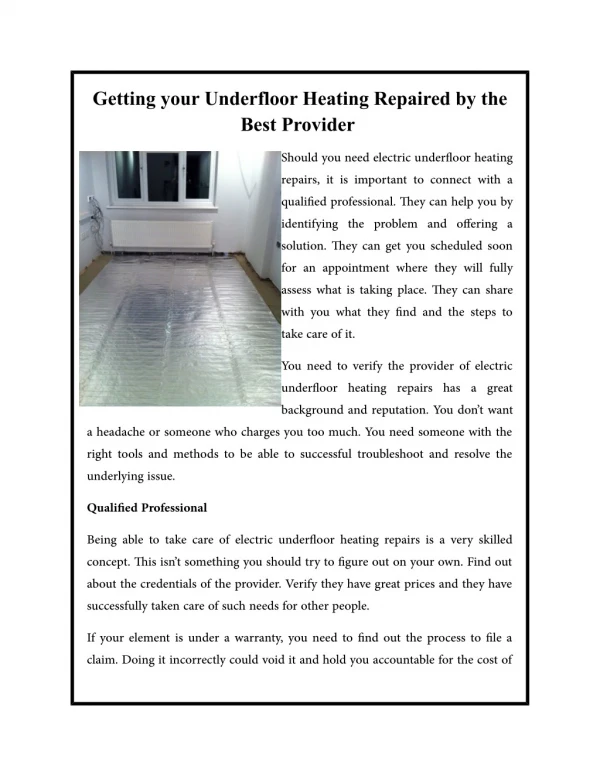 Getting your Underfloor Heating Repaired by the Best Provider