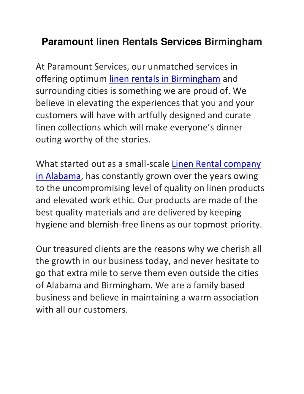 paramount linen rentals services birmingham