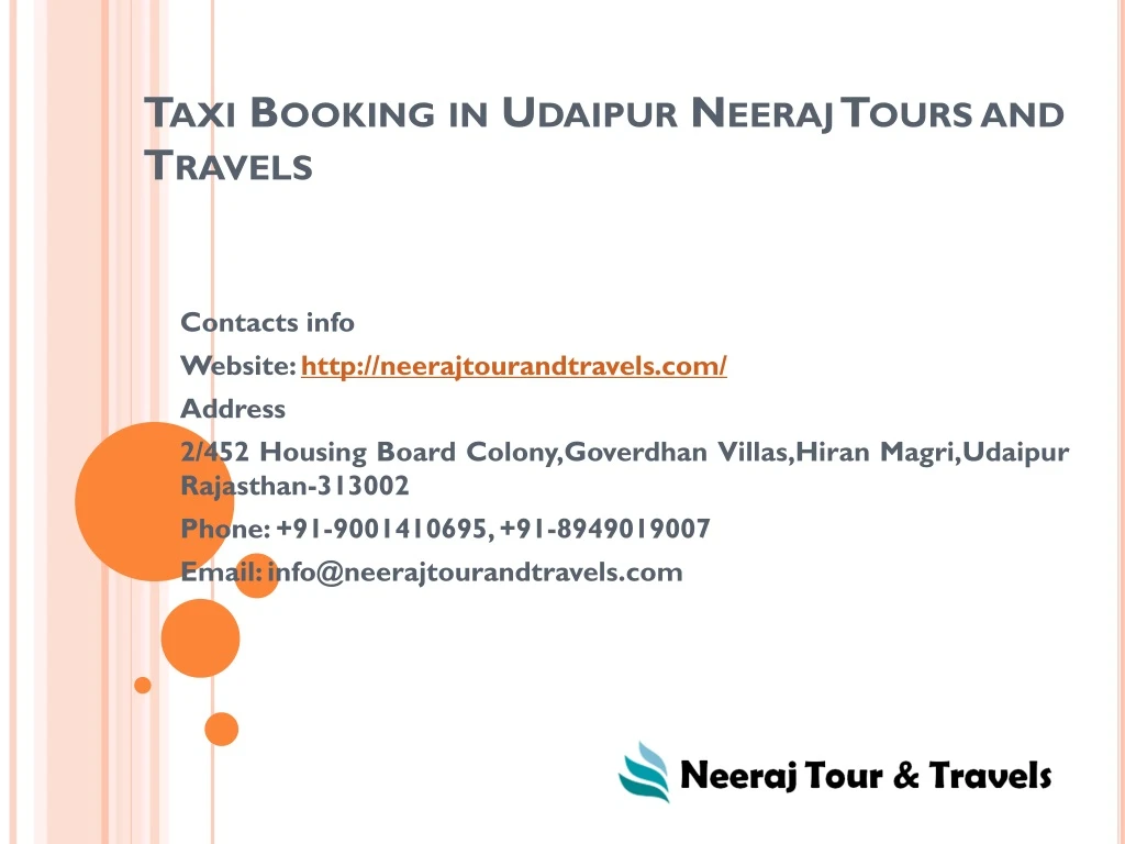 taxi booking in udaipur neeraj tours and travels