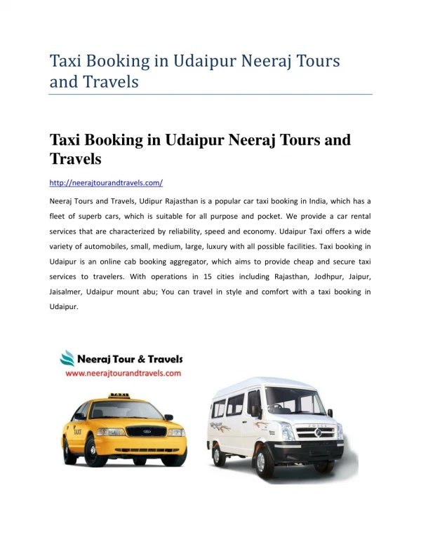 Taxi Booking in Udaipur Neeraj Tours and Travels
