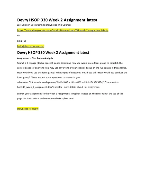 Devry HSOP 330 Week 2 Assignment latest