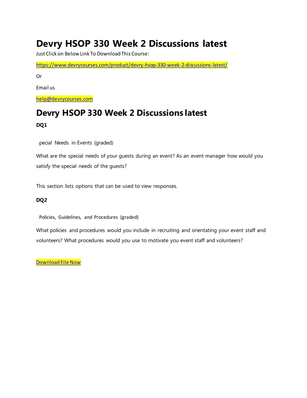 devry hsop 330 week 2 discussions latest just