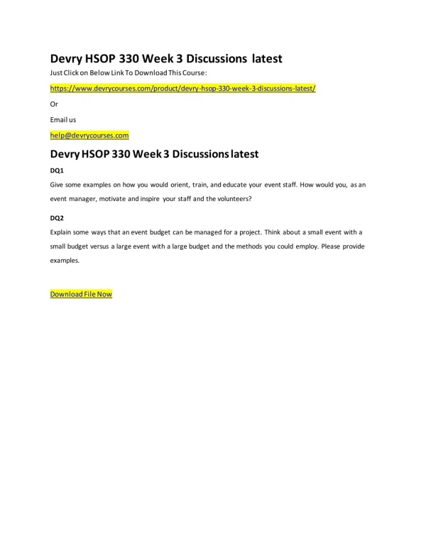 Devry HSOP 330 Week 3 Discussions latest