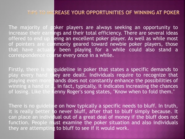Tips to Increase Your Opportunities of Winning at
