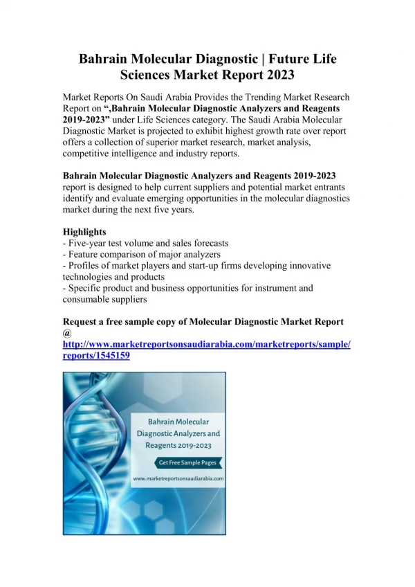 Bahrain Molecular Diagnostic | Future Life Sciences Market Report 2023