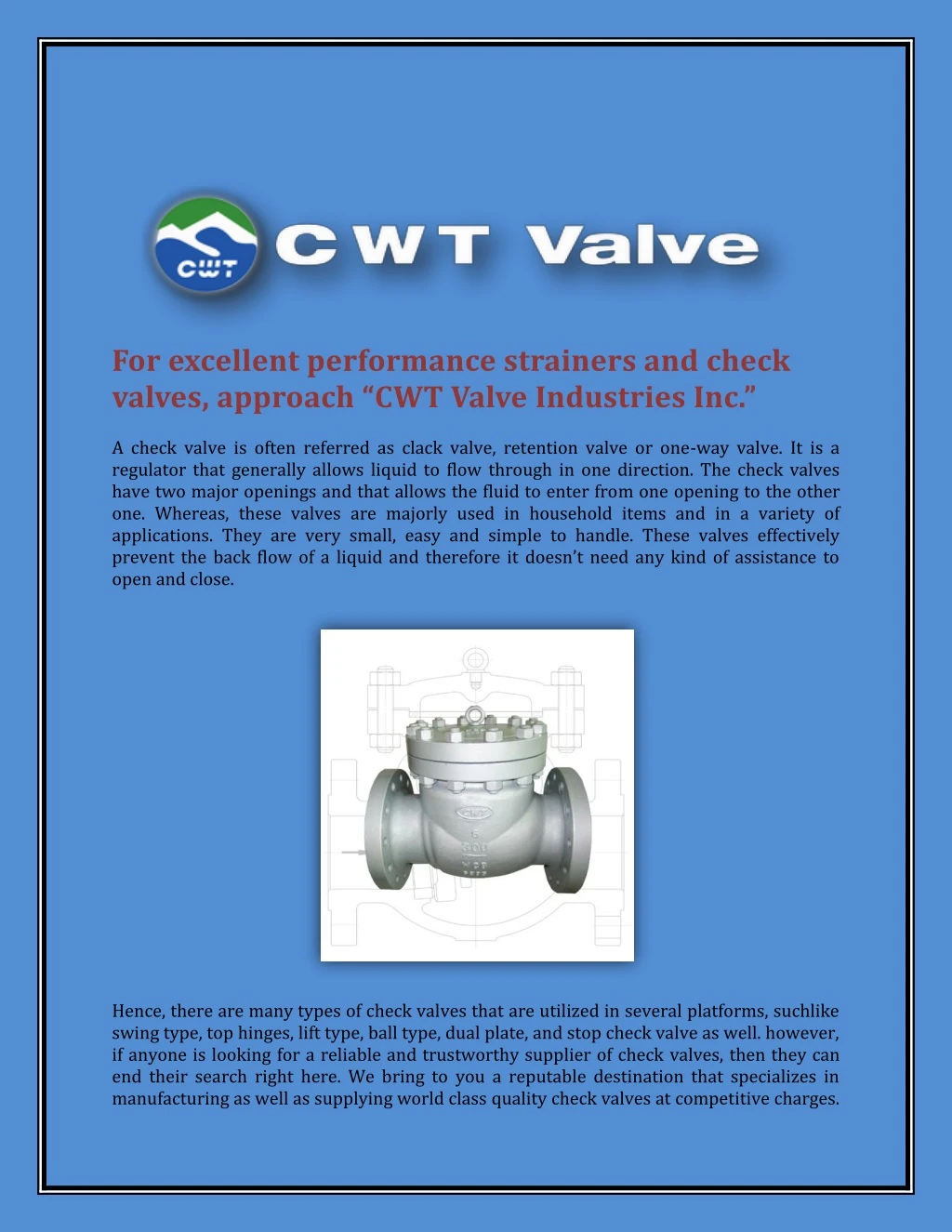 for excellent performance strainers and check