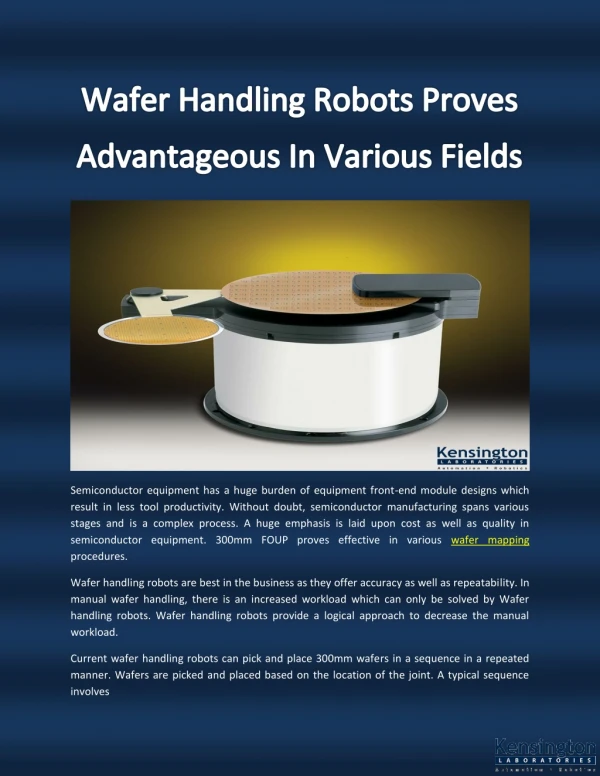 Wafer Handling Robots Proves Advantageous In Various Fields