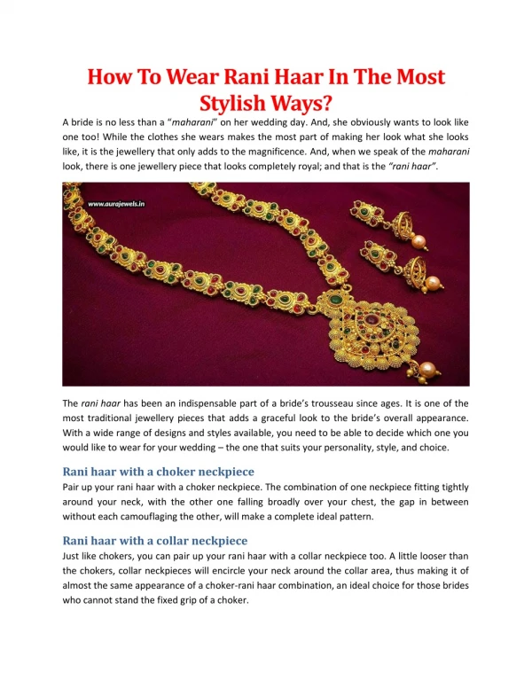 How To Wear Rani Haar In The Most Stylish Ways - Aura Jewels