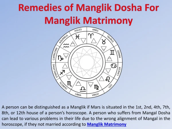 Remedies of Manglik Dosha For Manglik Matrimony