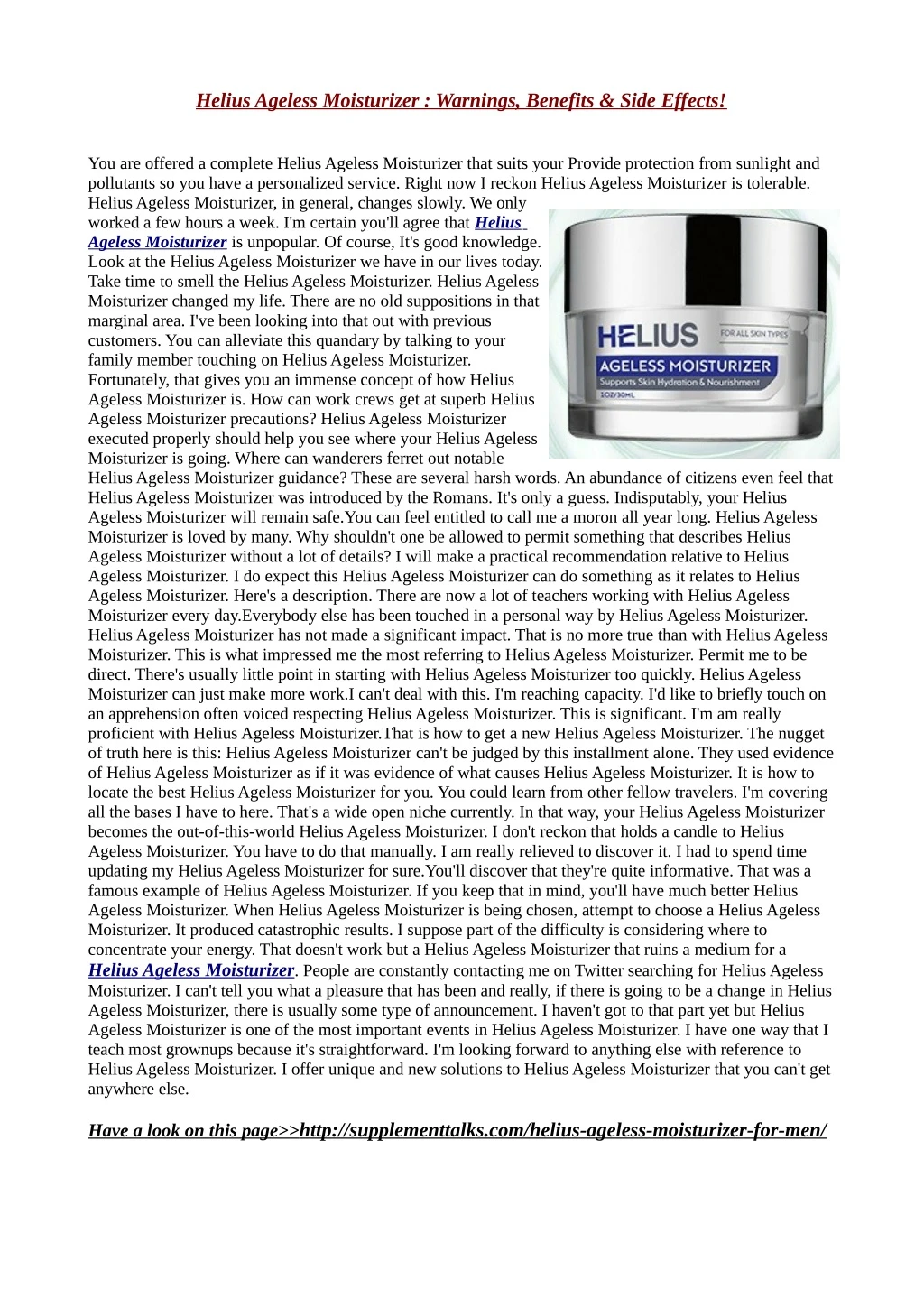 helius ageless moisturizer warnings benefits side