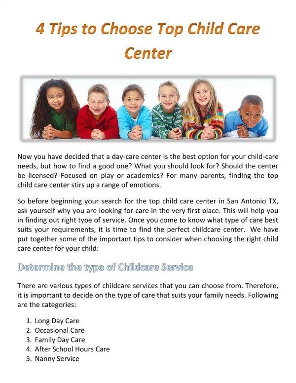 4 Tips to Choose Top Child Care Center