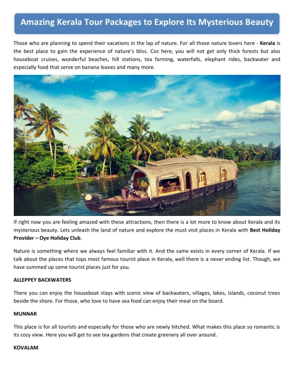 Amazing Kerala Tour Packages