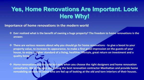 Yes, Home Renovations Are Important. Look Here Why!