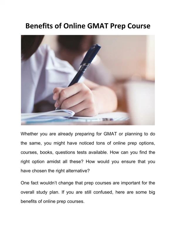 Benefits of Online GMAT Prep Course