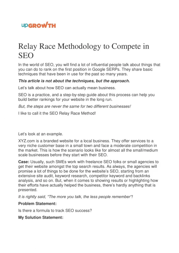 Relay Race Methodology to Compete in SEO